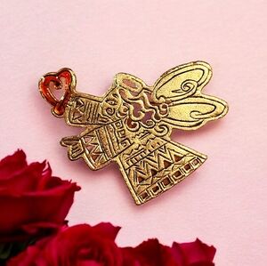 Chico's Vintage Silver Angel With Heart  Pin Chico's 2006 Signed